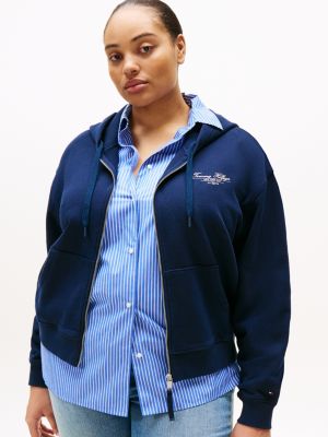 sweat à capuche curve zippé à logo bleu pour femmes tommy hilfiger