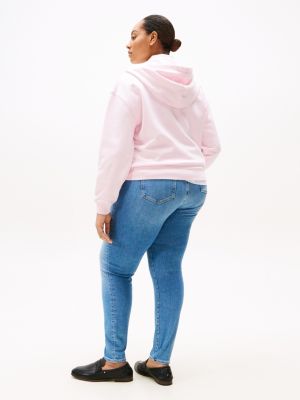 sweat à capuche curve zippé à logo rose pour femmes tommy hilfiger