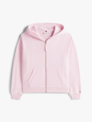 rosa curve logo-hoodie mit reißverschluss für damen - tommy hilfiger