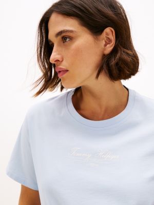 blau curve t-shirt mit rundhalsausschnitt und logo für damen - tommy hilfiger