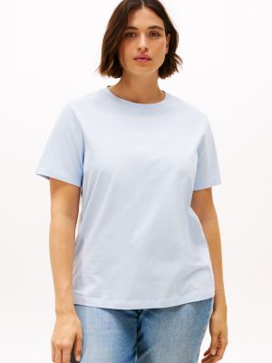 t-shirt curve à logo et col ras-du-cou blue pour femmes tommy hilfiger