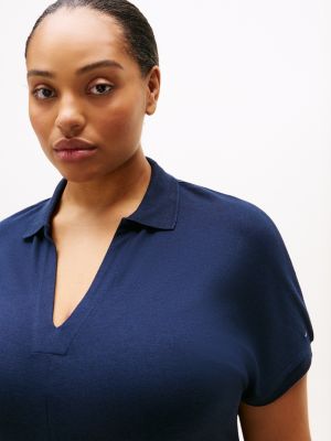 robe polo midi moulante et évasée curve bleu pour femmes tommy hilfiger