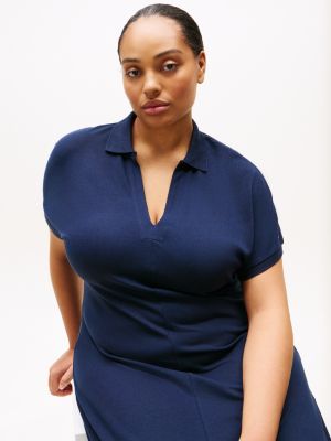 robe polo midi moulante et évasée curve bleu pour femmes tommy hilfiger