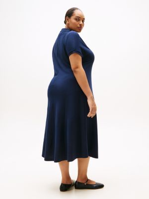 robe polo midi moulante et évasée curve bleu pour femmes tommy hilfiger