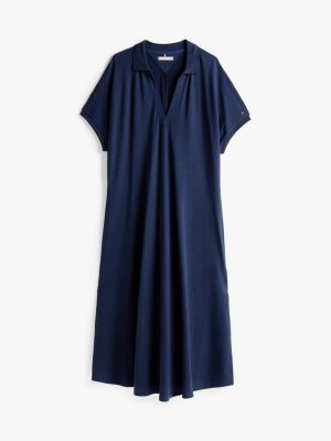 blue curve fit and flare midi polo dress for women tommy hilfiger