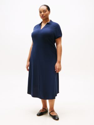 blue curve fit-and-flare-polokleid in midi-länge für damen - tommy hilfiger