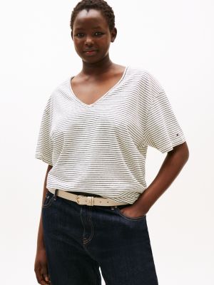 multi curve relaxed fit t-shirt mit v-ausschnitt für damen - tommy hilfiger