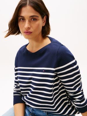 pullover curve sottile con scollatura a barca multicolore da donne tommy hilfiger