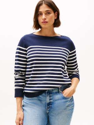 multi curve fine knit jersey boat neck jumper for women tommy hilfiger