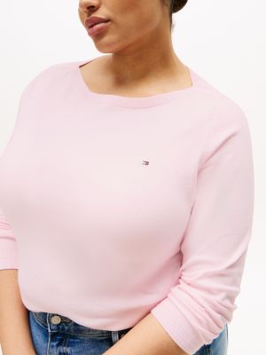 pink curve fine knit jersey boat neck jumper for women tommy hilfiger