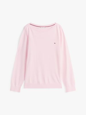 pink curve fine knit jersey boat neck jumper for women tommy hilfiger