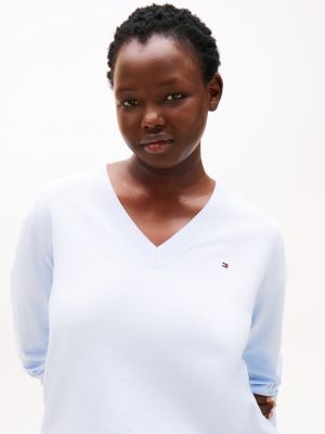 blue curve fine knit jersey v-neck jumper for women tommy hilfiger