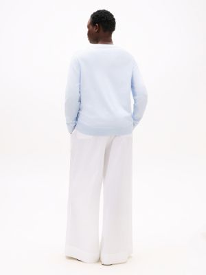 blue curve fine knit jersey v-neck jumper for women tommy hilfiger