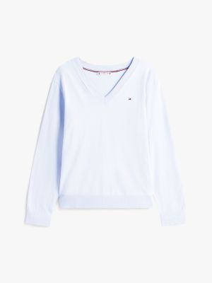 blue curve fine knit jersey v-neck jumper for women tommy hilfiger