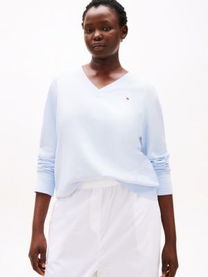 blue curve fine knit jersey v-neck jumper for women tommy hilfiger