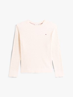 pink curve fine gauge cable knit jumper for women tommy hilfiger