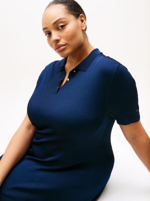 robe polo courte curve côtelée bleu pour femmes tommy hilfiger