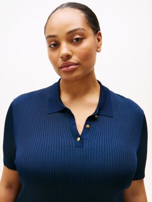 robe polo courte curve côtelée bleu pour femmes tommy hilfiger