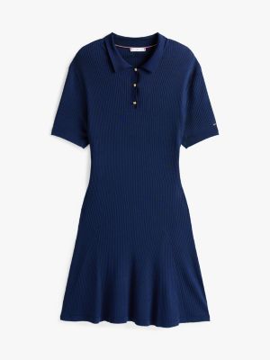 robe polo courte curve côtelée bleu pour femmes tommy hilfiger