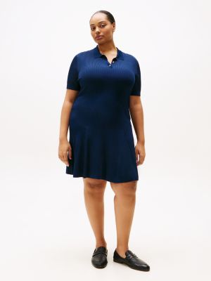 robe polo courte curve côtelée blue pour femmes tommy hilfiger