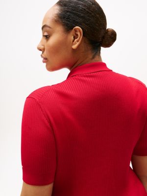 robe polo courte curve côtelée rouge pour femmes tommy hilfiger