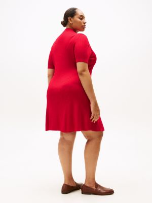 robe polo courte curve côtelée rouge pour femmes tommy hilfiger