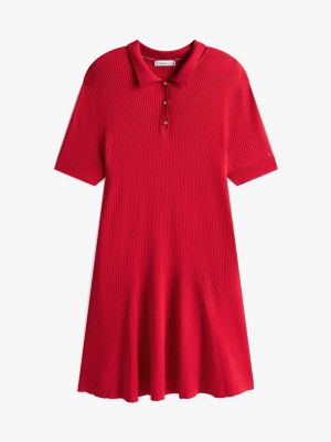 rot curve geripptes mini-polokleid für damen - tommy hilfiger