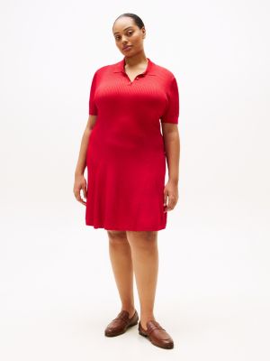 robe polo courte curve côtelée red pour femmes tommy hilfiger