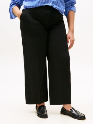 black curve anti-wrinkle wide leg cropped trousers for women tommy hilfiger