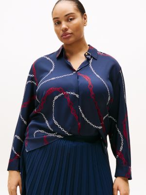 camisa curve amplia con botones dorados multi de mujeres tommy hilfiger