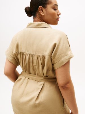 brown curve pure linen midi shirt dress for women tommy hilfiger