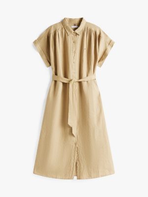 brown curve pure linen midi shirt dress for women tommy hilfiger