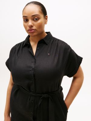 black curve pure linen midi shirt dress for women tommy hilfiger