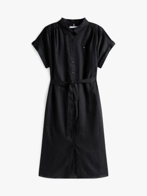 robe chemise midi curve en pur lin noir pour femmes tommy hilfiger