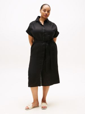 black curve pure linen midi shirt dress for women tommy hilfiger