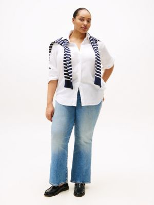 camicia curve relaxed fit in lino bianco da donne tommy hilfiger