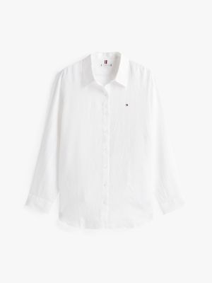 camicia curve relaxed fit in lino bianco da donne tommy hilfiger