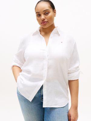 white curve relaxed fit linen shirt for women tommy hilfiger