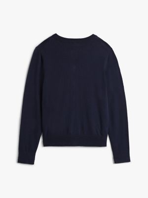 blau adaptive rundhals-cardigan aus jersey für damen - tommy hilfiger