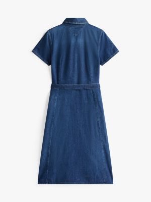 blau adaptive jeans-hemdkleid in midi-länge für damen - tommy hilfiger