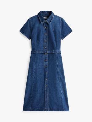 blue adaptive jeans-hemdkleid in midi-länge für damen - tommy hilfiger