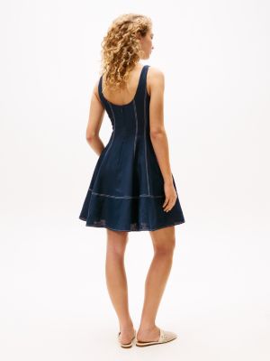 vestito corto the sofia capsule in puro lino blu da donne tommy hilfiger