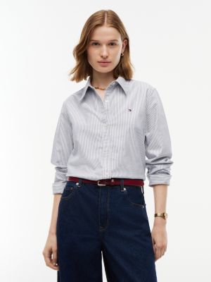 chemise oxford en fil tissé teint white pour femmes tommy hilfiger