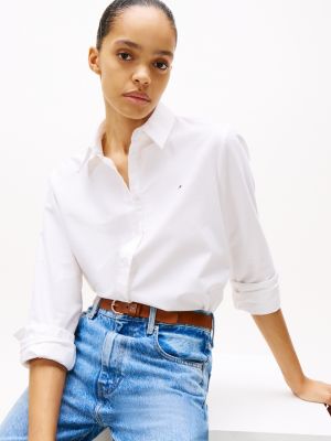 white relaxed fit oxford shirt for women tommy hilfiger