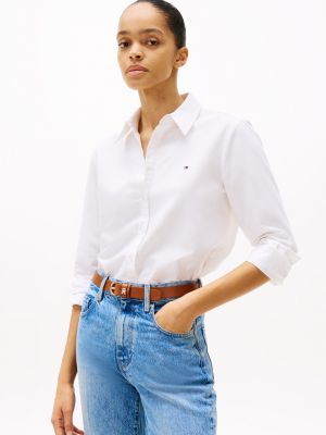 camisa oxford de corte amplio white de mujeres tommy hilfiger