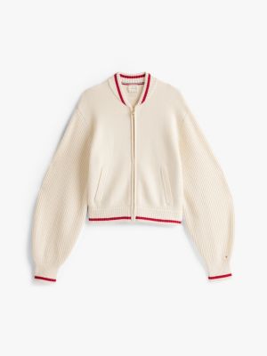 bomber en laine mélangée the sofia capsule beige pour femmes tommy hilfiger