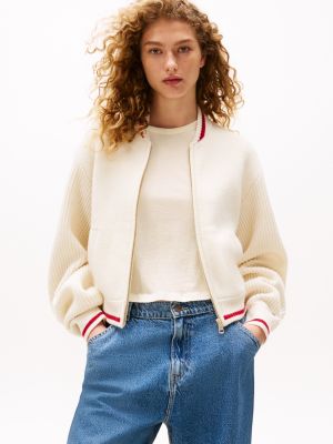 bomber en laine mélangée the sofia capsule beige pour femmes tommy hilfiger