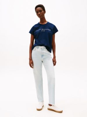 t-shirt décontracté à manches courtes bleu pour femmes tommy hilfiger