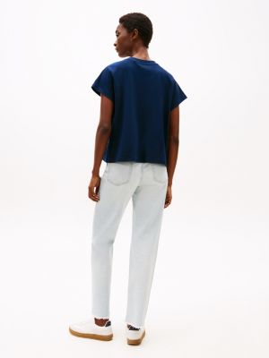 t-shirt décontracté à manches courtes bleu pour femmes tommy hilfiger