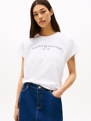 white relaxed cap sleeve t-shirt for women tommy hilfiger